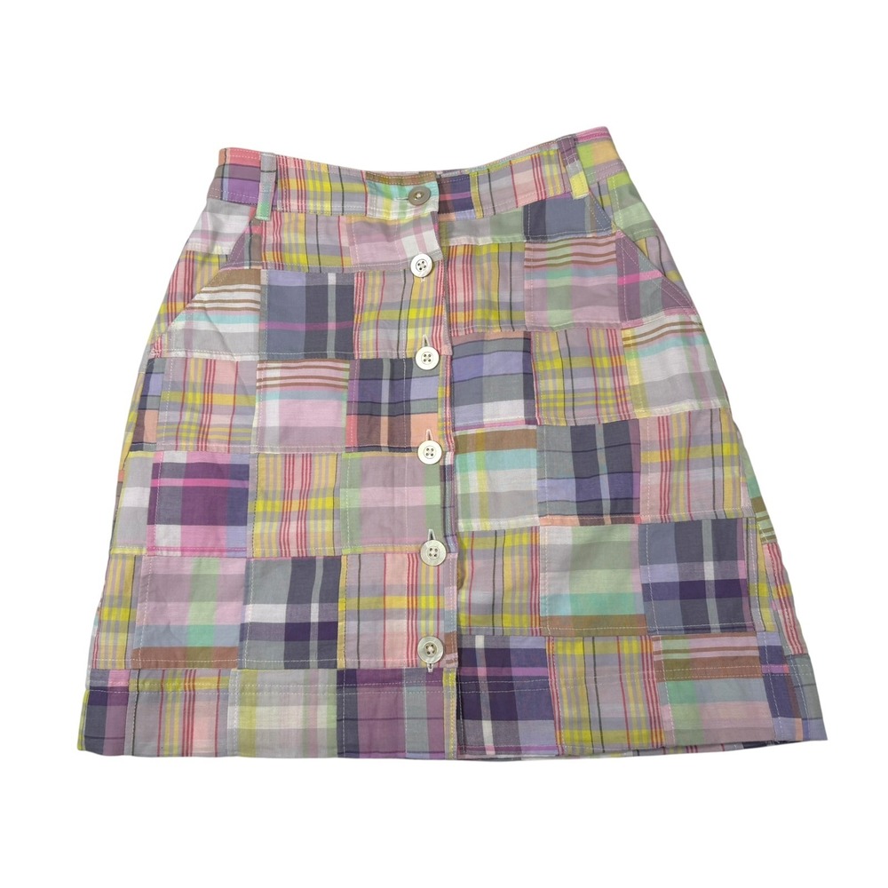 Brooks Brothers 2 Multicolor Patchwork Madras Button Front Mini Skirt Preppy